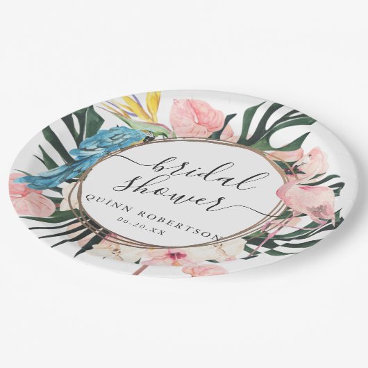 Assiettes En Carton Tropical Chic Flamant Fête de Mariage Florale (Angle)