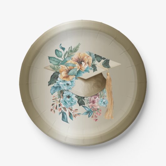 Assiettes En Carton Tropical Floral Graduation Casquette et Tassel Par (Devant)