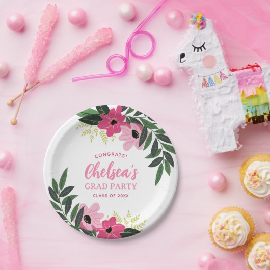 Assiettes En Carton Tropical Floral Personnalisé Grand Parti (Fête)