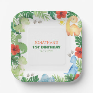 Assiettes En Carton Tropical Forest Dinosaur Kids Birthday
