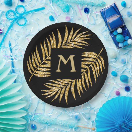 Assiettes En Carton Tropical Gold Parties scintillant Palm Tree Fronds (Fête)