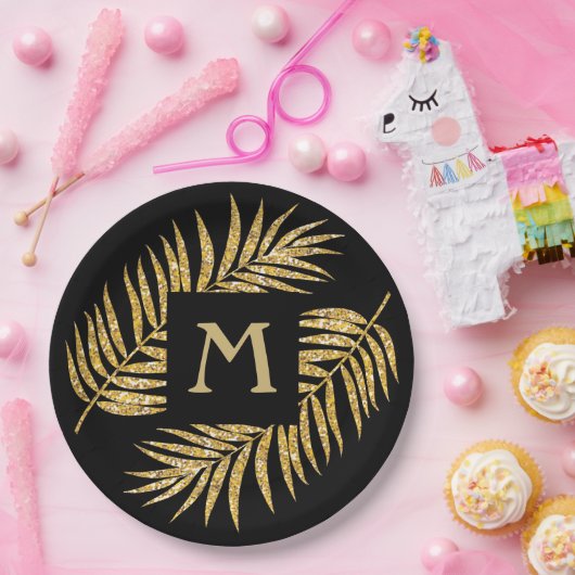 Assiettes En Carton Tropical Gold Parties scintillant Palm Tree Fronds (Fête)