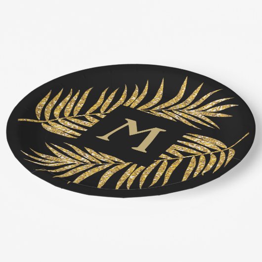 Assiettes En Carton Tropical Gold Parties scintillant Palm Tree Fronds (Angle)