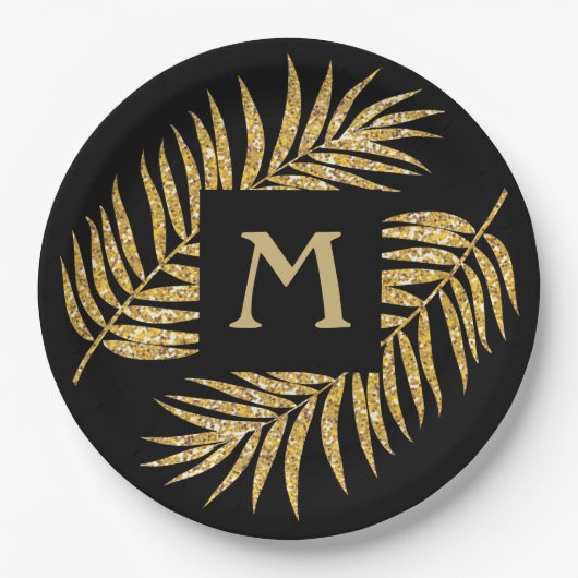 Assiettes En Carton Tropical Gold Parties scintillant Palm Tree Fronds (Devant)