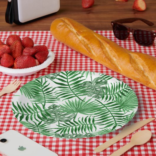 Assiettes En Carton Tropical Green Palm Feuille Summer Art Motif (Pique-nique)