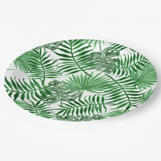 Assiettes En Carton Tropical Green Palm Feuille Summer Art Motif (Angle)