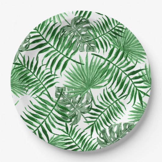 Assiettes En Carton Tropical Green Palm Feuille Summer Art Motif (Devant)