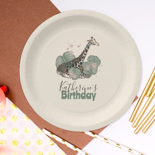 Assiettes En Carton Tropical Greenery Giraffe Animal Birthday Party