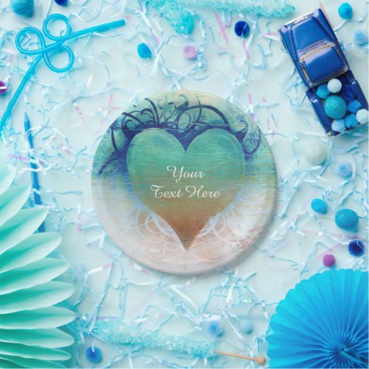 Assiettes En Carton Tropical Heart Blue Grunge Beach Party (Fête)
