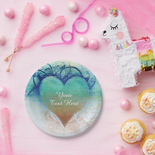 Assiettes En Carton Tropical Heart Blue Grunge Beach Party (Fête)