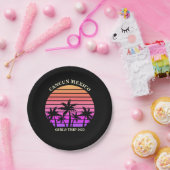 Assiettes En Carton Tropical Island Beach Palm Tree Pink Black Party (Fête)