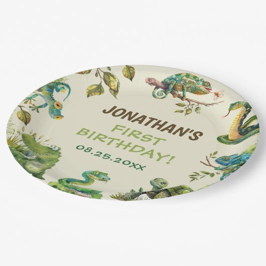 Assiettes En Carton Tropical Jungle Reptile Anniversaire de enfant Par (Angle)