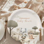 Assiettes En Carton Tropical Jungle Safari Animaux Baby showers Garçon<br><div class="desc">Ajoutez une touche d'aventure et de charme à votre baby shower avec nos serviettes de Baby shower Wild One Safari Animals Boy. Ces serviettes sont décorées avec des motifs vibrants d'animaux de safari au milieu d'une végétation luxuriante, parfaite pour une fête sur le thème du safari. Design : orné d'illustrations...</div>