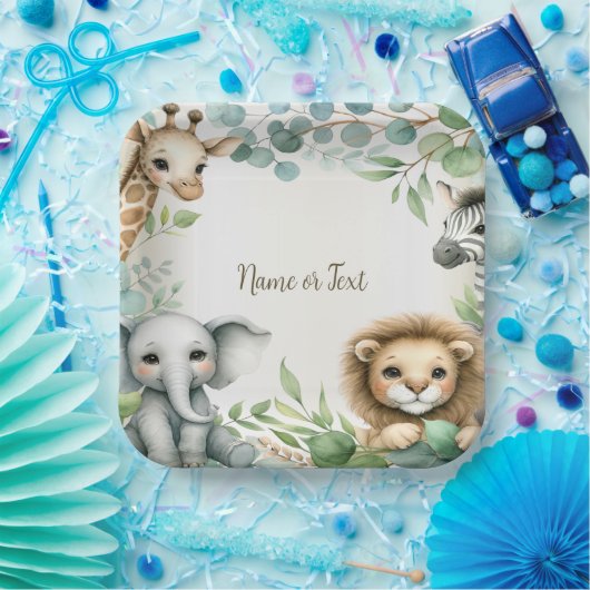 Assiettes En Carton Tropical Jungle Safari Animaux Green Feuilles Part (Fête)