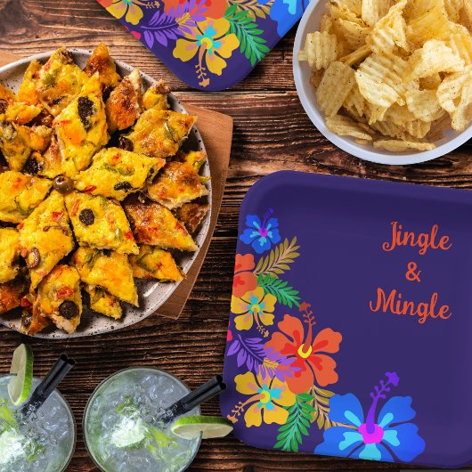 Assiettes En Carton Tropical Luau Party Hibiscus Libellé personnalisé