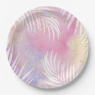Assiettes En Carton Tropical Palm Pastel Rainbow Pool Party