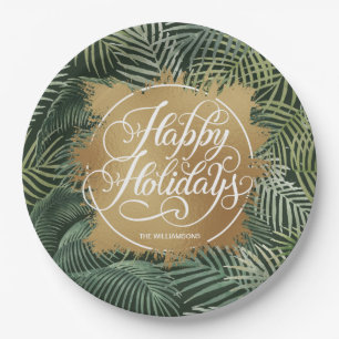 Assiettes En Carton Tropical Palms Gold Faux Foil