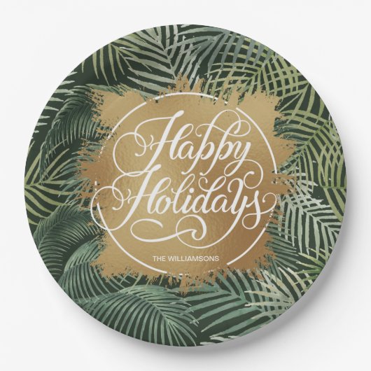 Assiettes En Carton Tropical Palms Gold Faux Foil (Devant)
