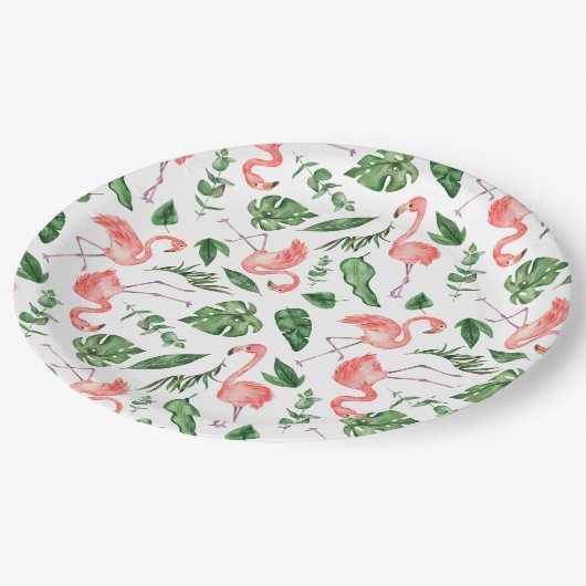 Assiettes En Carton Tropical Pink Flamingo Pattern v2 (Angle)