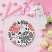 Assiettes En Carton Tropical print monstera leaves scissors jungle exo (Fête)