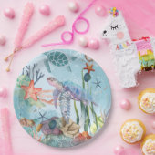 Assiettes En Carton Tropical Scene Starfish, Corals, Turtles (Fête)