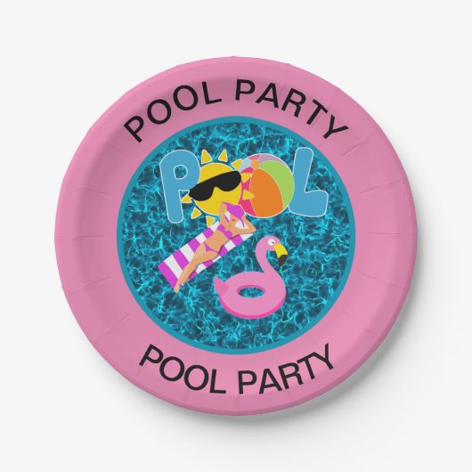 Assiettes En Carton Tropical Summer Pool Party (Devant)