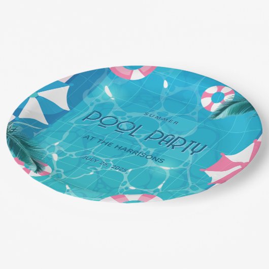 Assiettes En Carton Tropical Summer Pool Party  (Angle)