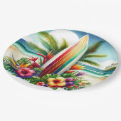 Assiettes En Carton Tropical Surfboard Le Big ONE 1er anniversaire (Angle)
