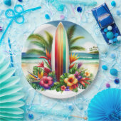 Assiettes En Carton Tropical Surfboard The Big ONE 1er anniversaire (Fête)