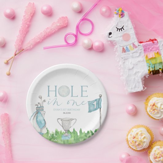 Assiettes En Carton Trou en un bleu Golf 1ère fête d'anniversaire (Fête)