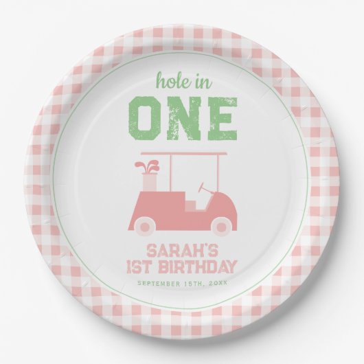 Assiettes En Carton Trou en un seul chèque rose fille premier annivers (Devant)