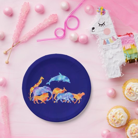 Assiettes En Carton Troupeau d'animaux sauvages sur Arrière - plan ble (Fête)