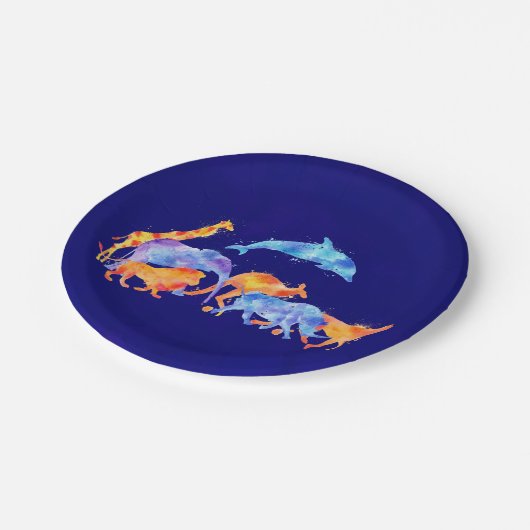 Assiettes En Carton Troupeau d'animaux sauvages sur Arrière - plan ble (Angle)