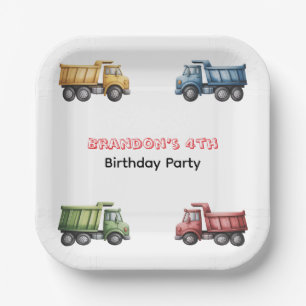 Assiettes En Carton Trucks Colorés 4e. Fête d'anniversaire