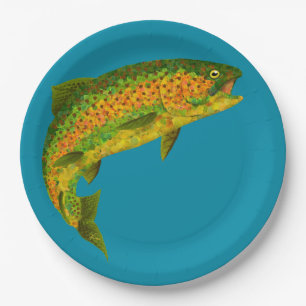 Assiettes En Carton Truite arc-en-ciel de feuilles d'Aspen 4