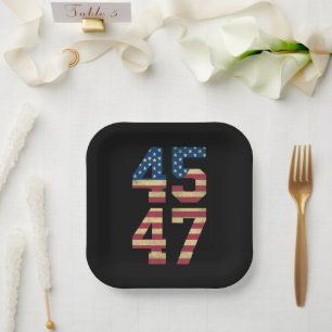 Assiettes En Carton Trump 2024 45 47 Drapeau Américain Vintage Rétro 4