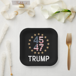 Assiettes En Carton Trump 2024 Drapeau de l'Amérique Revenir Trump 45 