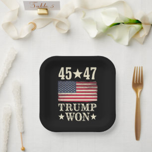 Assiettes En Carton Trump A Gagné 2024 45 47E Drapeau Du Président Usa