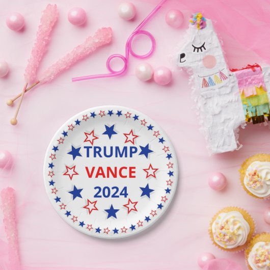 Assiettes En Carton Trump, Vance 2024 Plaque en papier (Fête)