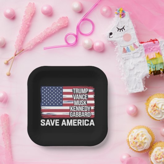 Assiettes En Carton Trump Vance Musk Kennedy Gabbard 2024 Sauvez l'Amé (Fête)