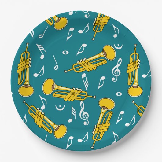 Assiettes En Carton Trumpet Music Notes Motif (Devant)