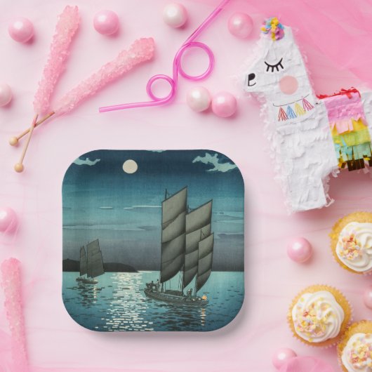 Assiettes En Carton Tsuchiya Koitsu - Bateaux à Shinagawa, Nuit (Fête)