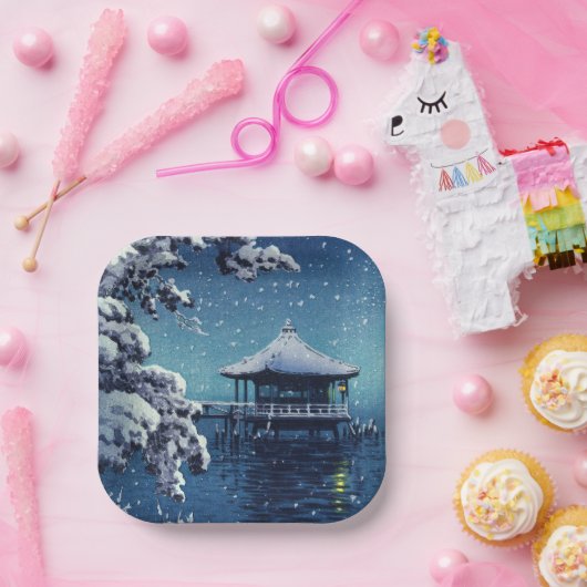 Assiettes En Carton Tsuchiya Koitsu - Neige sur l'Ukimido à Katada (Fête)