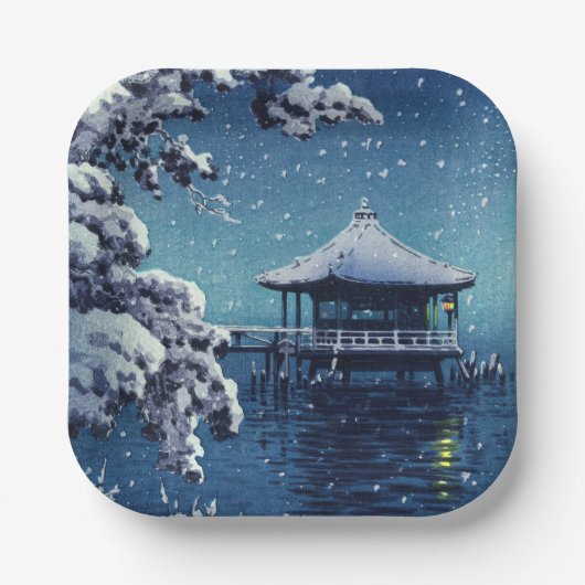 Assiettes En Carton Tsuchiya Koitsu - Neige sur l'Ukimido à Katada (Recto)