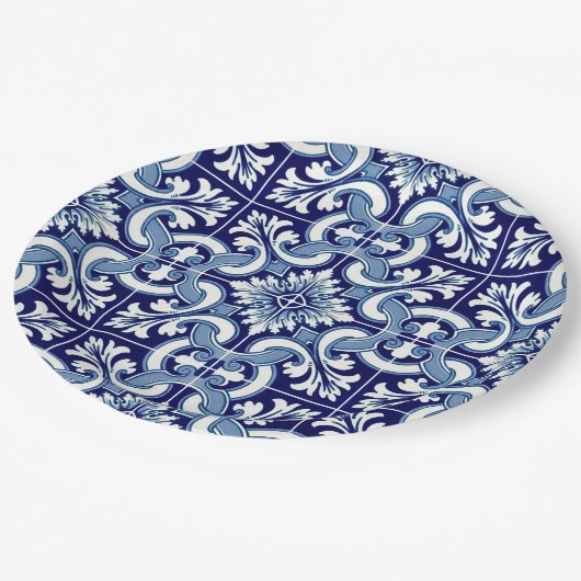Assiettes En Carton Tuile bleue portugaise (Angle)
