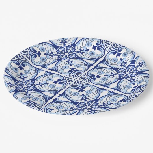 Assiettes En Carton Tuile bleue portugaise (Angle)