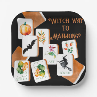 Assiettes En Carton Tuiles de Mahjong Halloween noires et orange