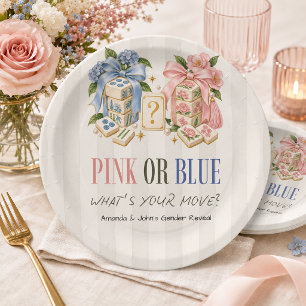 Assiettes En Carton Tuiles de Mahjong Rose ou Bleu pour Révélation du
