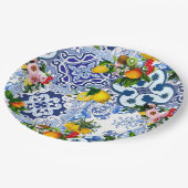 Assiettes En Carton tuiles siciliennes, majolica, citrons, agrumes (Angle)
