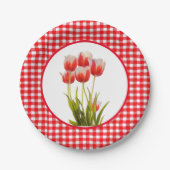 Assiettes En Carton Tulipe rouge avec En vichy (Devant)